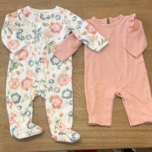 Carter’s 3M Romper Set of 2, Floral and Pink Ruffle